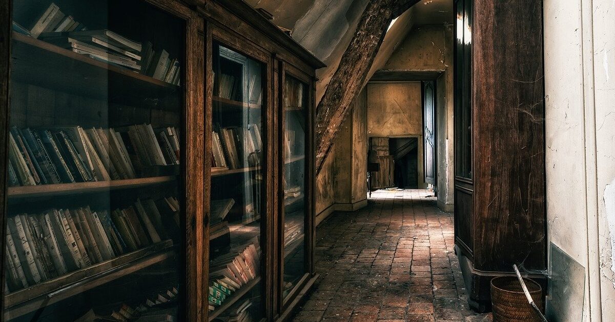 hallway, library, abandoned house-6578797.jpg